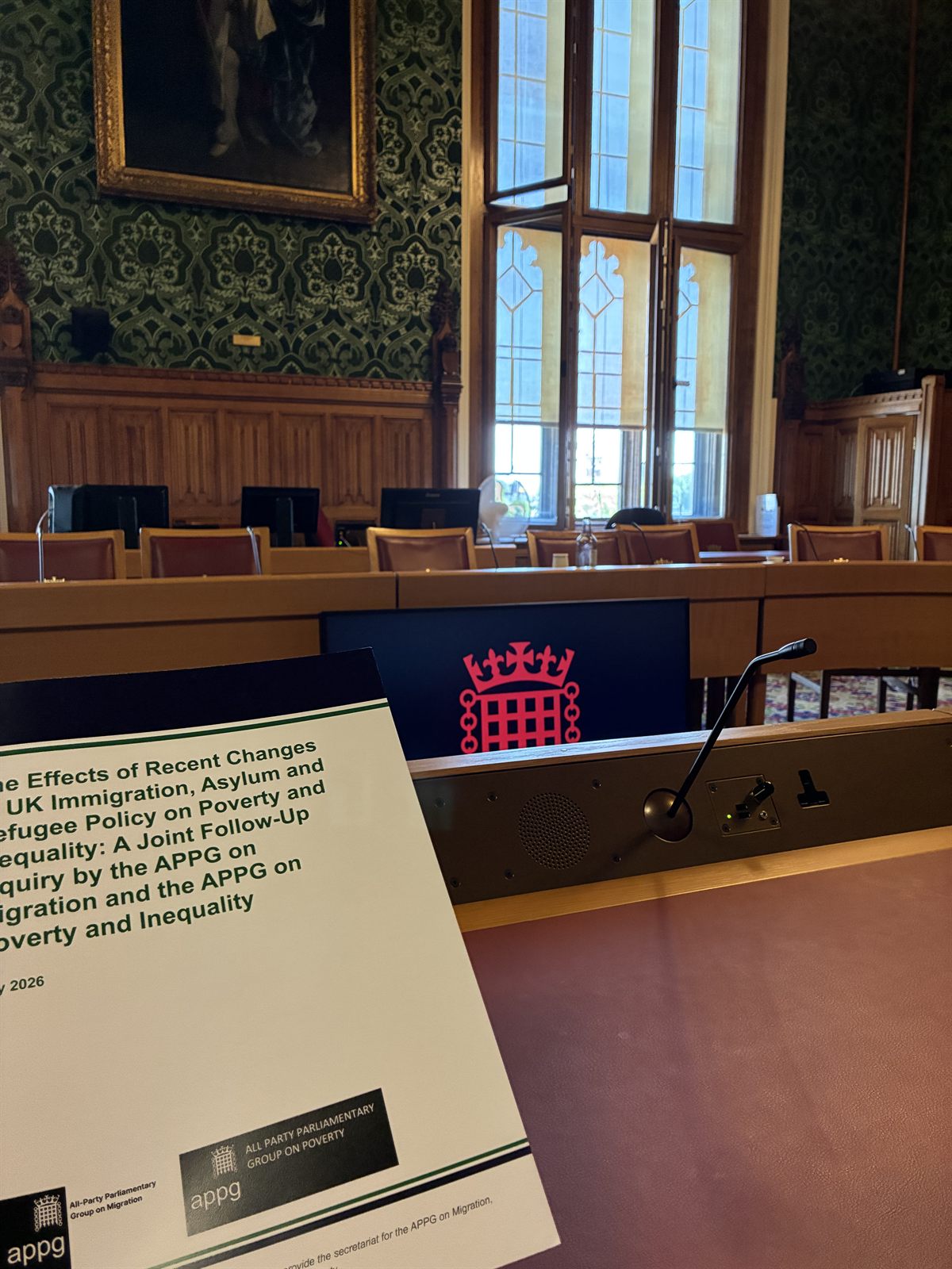 The joint APPG report displayed at a microphone position in a House of Lords committee room at its launch